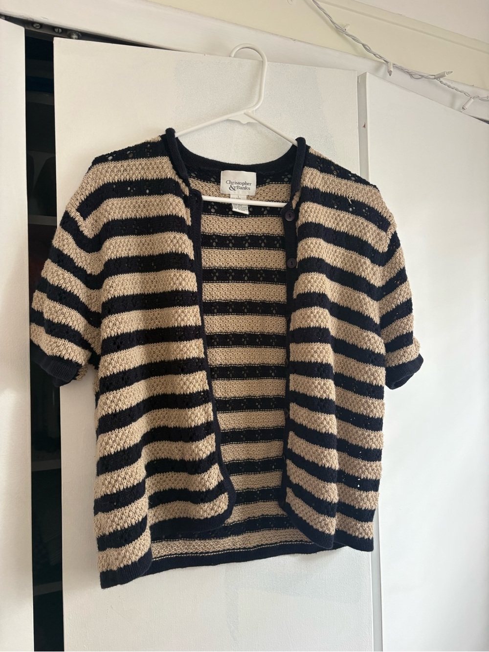 Christopher & Banks Black & Tan Striped Button-Front Short Sleeve Top